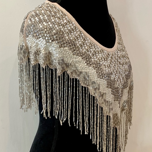 HAUTE HIPPIE Beaded Shawl $595 New Sequin Evening Cape 1920s Gatsby Ivory Bridal - Picture 14 of 16